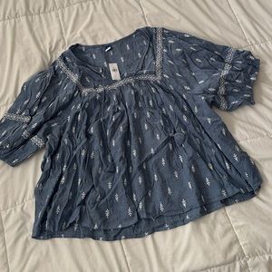 Old Navy Puff-Sleeved Embroidered Poet Swing Blouse for Women XXL NWT